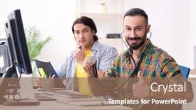  Presentation with issue - Beautiful PPT theme featuring it engineers working on hardware issue backdrop and a violet colored foreground