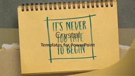  Presentation with motivational - Cool new PPT theme with it-is-never-too-late backdrop and a yellow colored foreground