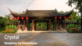  Presentation with house building - Cool new PPT theme with it is old chinese style backdrop and a coral colored foreground