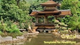  Presentation with chinese traditional - Slide set with it is traditional chinese house background and a tawny brown colored foreground
