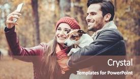  Presentation with sad woman walking - Amazing presentation theme having it online on social media backdrop and a coral colored foreground