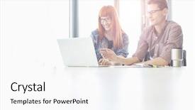  Presentation with business laptop globe satellite - Theme with it professional - business colleagues using laptop background and a white colored foreground