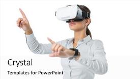  Presentation with executive - Theme enhanced with it professional - female executive using virtual reality background and a white colored foreground
