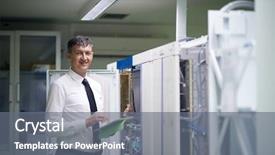  Presentation with computer network - Audience pleasing PPT theme consisting of it professional - network engineer working in server backdrop and a  colored foreground