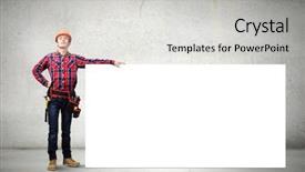  Presentation with craftsman - Slide set having it professional services - young smiling craftsman holding background and a light gray colored foreground