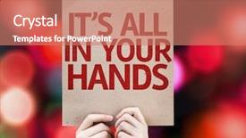  Presentation with colorful hands - PPT theme with it's all in your hands card written on colorful background with defocused lights background and a coral colored foreground