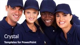  Presentation with technical service - Slide deck enhanced with it service team group closeup background and a wine colored foreground