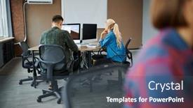  Presentation with computers - Presentation with it-specialists-works-on-computers background and a ocean colored foreground