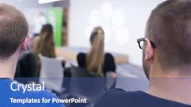  Presentation with computer workshop - Audience pleasing slides consisting of it students on workshop listening presentation and taking notes on laptop computer backdrop and a ocean colored foreground