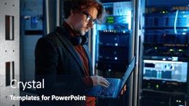  Presentation with servers - Presentation theme having it-technician-checking-the-servers background and a  colored foreground