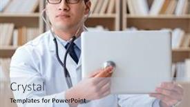  Presentation with notebook - Presentation theme with it-technician-repairing-broken-laptop and a light blue colored foreground