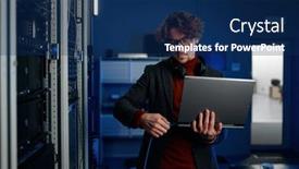  Presentation with computer - Presentation featuring it-technician-switching-wire background and a navy blue colored foreground