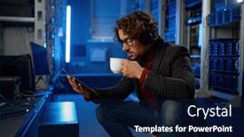  Presentation with using digital tablet - Theme consisting of it-technician-using-digital-tablet background and a navy blue colored foreground