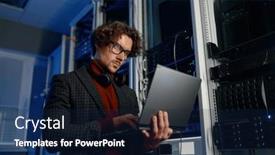  Presentation with server - Slide set consisting of it-technician-using-digital-tablet background and a navy blue colored foreground