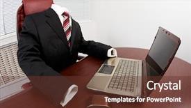  Presentation with someone researching from a computer - Colorful slide set enhanced with absent - image of elegant suit backdrop and a tawny brown colored foreground