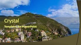  Presentation with compass italy - Presentation design with italia - riomaggiore in cinque terre background and a tawny brown colored foreground
