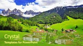  Presentation with view of village in cordillera - Theme having italian alps view with village background and a tawny brown colored foreground