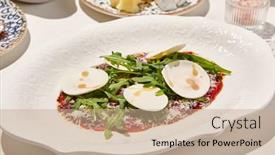  Presentation with italian food - PPT theme enhanced with italian-antipasti-beef-carpaccio background and a coral colored foreground