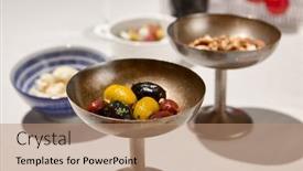  Presentation with white green - PPT theme featuring italian-antipasti-from-olives-mix background and a coral colored foreground