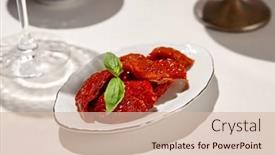  Presentation with dried tomato - Presentation theme consisting of italian-antipasti-sundried-tomatoes background and a soft green colored foreground