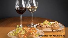  Presentation with snacks - PPT theme having italian-antipasti-wine-snacks-set background and a gold colored foreground