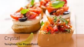  Presentation with mozzarella cheese - Audience pleasing slide deck consisting of italian appetizer bruschetta with roasted tomatoes mozzarella cheese garlic and herbs backdrop and a gold colored foreground