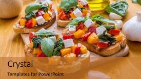  Presentation with history renaissance italian - Colorful presentation enhanced with italian appetizer bruschetta with roasted backdrop and a gold colored foreground