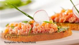  Presentation with appetizer - Cool new PPT theme with italian appetizer bruschetta with salmon backdrop and a gold colored foreground