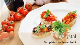  Presentation with appetizers - Amazing slide set having italian appetizers backdrop and a coral colored foreground