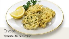  Presentation with follow up baby - Presentation design with italian-baby-sardine-fritters-frittelle background and a mint green colored foreground