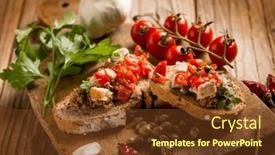 Presentation with oregano - Presentation design with italian-bruschetta-with-hot-chili background and a tawny brown colored foreground