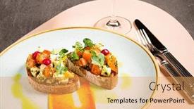  Presentation with mozzarella cheese - PPT theme having italian-bruschetta-with-roasted-tomatoes background and a yellow colored foreground