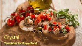  Presentation with oregano - Slide deck featuring italian-bruschetta-with-swordfish-caper background and a tawny brown colored foreground
