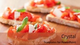  Presentation with italian food cooking tomatoes basil - Audience pleasing presentation design consisting of italian bruschetta with tomatoes parmesan backdrop and a red colored foreground