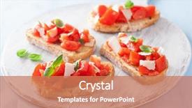  Presentation with olive oil - PPT theme having italian bruschetta with tomatoes parmesan garlic and olive oil background and a coral colored foreground