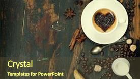  Presentation with ingredients brown sugar coffee beans - PPT theme having italian cappuccino - cup of coffee with heart background and a tawny brown colored foreground