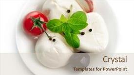  Presentation with mozzarella cheese - Presentation design having italian cheese mozzarella plate background and a soft green colored foreground
