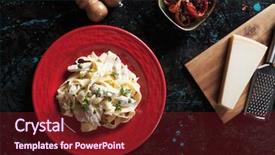  Presentation with pasta sauce - Audience pleasing theme consisting of italian chicken alfredo fettuccine pasta backdrop and a tawny brown colored foreground