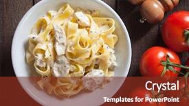  Presentation with pasta sauce - Colorful PPT theme enhanced with italian chicken alfredo pappardelle pasta backdrop and a tawny brown colored foreground
