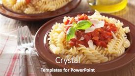  Presentation with pasta sauce - PPT theme consisting of italian classic pasta fusilli with tomato sauce and basil background and a tawny brown colored foreground