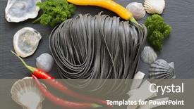  Presentation with italian cuisine - Colorful presentation enhanced with italian cuisine - fettuccine al nero backdrop and a gray colored foreground