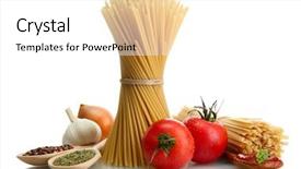  Presentation with italian cuisine - Colorful PPT layouts enhanced with italian cuisine - pasta spaghetti vegetables and spices backdrop and a white colored foreground