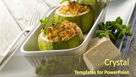  Presentation with italian cuisine - Amazing presentation theme having italian cuisine - zucchinis stuffed with tofu cheese backdrop and a tawny brown colored foreground