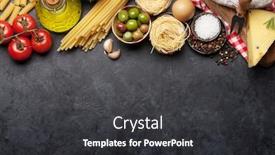 Presentation with italian cuisine - Beautiful PPT theme featuring italian-cuisine-food-ingredients-pasta backdrop and a dark gray colored foreground
