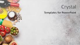  Presentation with italian cuisine - Presentation design with italian-cuisine-food-ingredients-pasta background and a light gray colored foreground