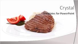  Presentation with italian cuisine - Slides with italian cuisine grilled beef steak with pasta and tomatoes on basil leaf on plate isolated over white background background and a white colored foreground