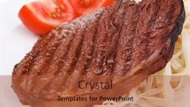  Presentation with italian cuisine - Presentation design with italian cuisine grilled beef steak with pasta and tomatoes on basil leaf on plate isolated over white background background and a red colored foreground