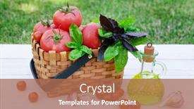  Presentation with italian cuisine - Colorful slide set enhanced with italian-cuisine-ingredients-ripe-tomatoes backdrop and a coral colored foreground