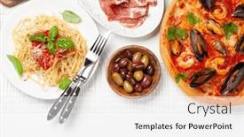  Presentation with pizza pasta - Presentation design having italian-cuisine-pasta-pizza-olives background and a white colored foreground
