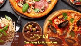  Presentation with pizza pasta - PPT layouts with italian-cuisine-pasta-pizza-olives background and a tawny brown colored foreground